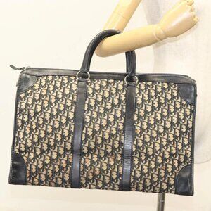 Christian Dior Trotter Canvas Hand Bag Navy Gold Auth 126103